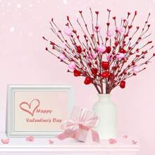 1 szt./2 szt. (45 cm/17,7 cala) Romantyczne różowe sztuczne czerwone jagody w kształcie serca, ręcznie zbierane kwiaty o realistycznym wyglądzie, dekoracja bukietu kwiatowego, na prezent, wesele, przyjęcie, dekoracja wazonu do domu, gałązki jagód, prezenty na rocznicę ślubu - Wielokolorowe - Zobacz 6