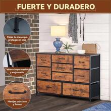 Cómoda Gran Capacidad de 9 Cajones,114 * 75 * 35cm,Cajonera para Recamara,Ropa,Hogar Y Oficina,Organizador Cajonera de Estructura Metal con Cajones de Tela en 3 Tamaños - 1 - Ver 4