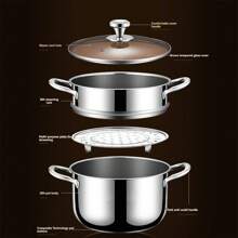 1 件装蒸锅用于烹饪蒸锅双层多功能不锈钢蒸汽锅炊具带盖适用于蔬菜、饺子、汤料、酱汁、食物
