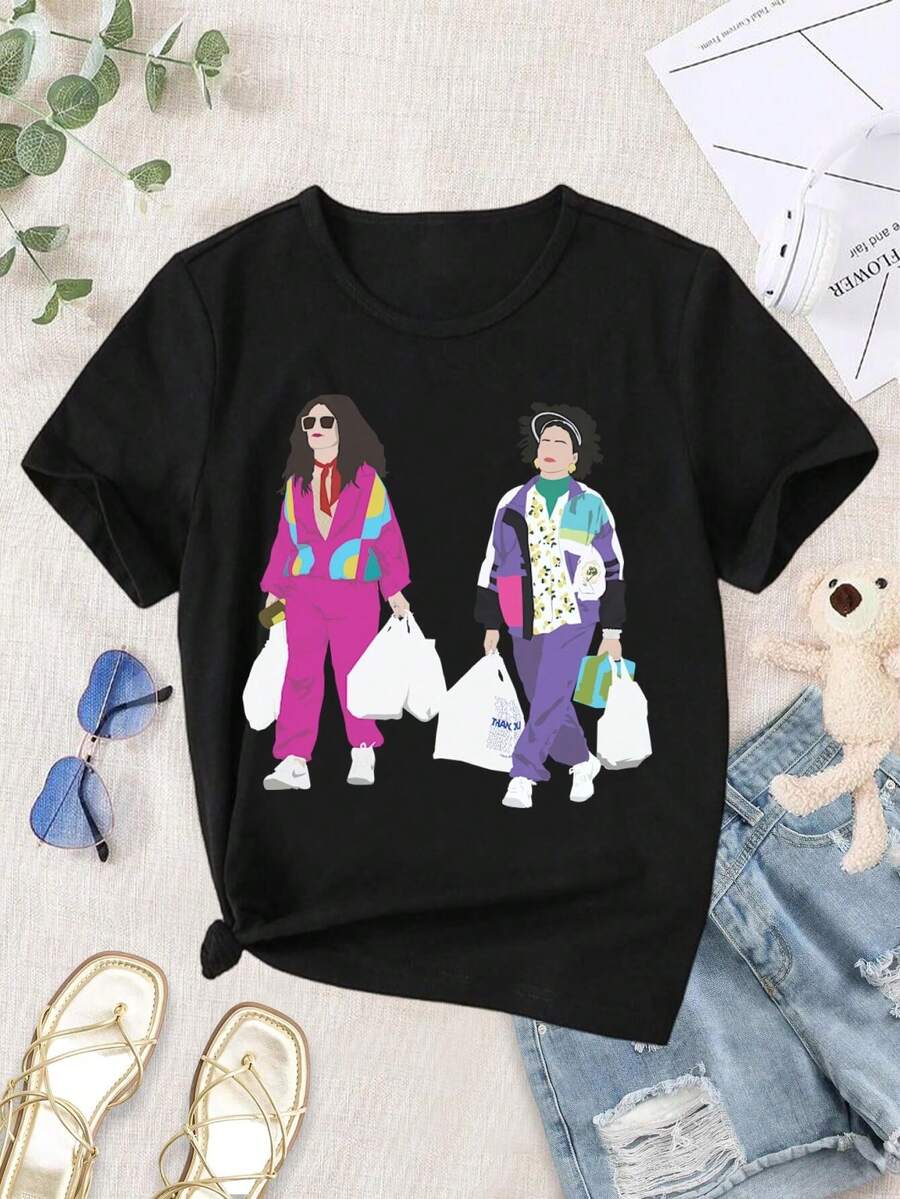 Women's Broad City Ilana Abbi Retro T-Shirt - Funny Graphic Tee Vintage Style 90s Inspired - Black - View 1