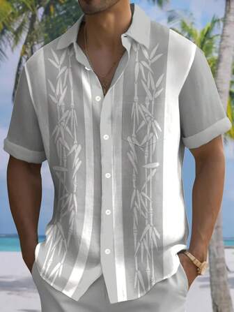 Camisa informal de guayabera de bambú de Hawái para hombres, camisa aloha de manga corta con botones y bolsillo