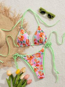 性感印花高弹力两件套比基尼女式泳衣，速干柔软亲肤欧美风格比基尼泳装，支撑胸部，修身印花设计，适合海滩、泳池派对、度假的新款比基尼