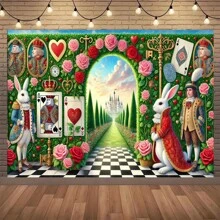 1 pieza Fondo de banner romántico de jardín de las maravillas, diseño de temática de las maravillas, decoración de fondo de fotografía de fiesta, selección de varios tamaños, banner de fiesta festiva, fondo de fotografía para interiores y exteriores, sin requisitos de alimentación eléctrica