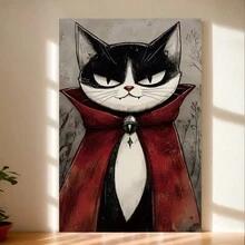 Impresión de lienzo con marco del arte de pared de gato vampiro de Halloween, decorativo para sala de estar, dormitorio, baño, oficina, pasillo, cocina, decoración del hogar