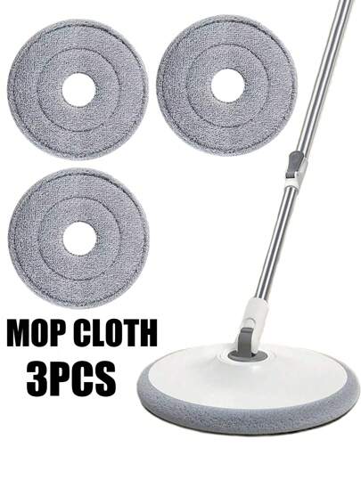 3pcs Round Mop Head Cloth, Rotating Squeeze Dry Floor Cleaning Pad, Household Replacement Universal Accessories 360° Rotating Roller Towel