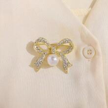 1pc Delicate Pearl Brooch With Bow, Corsage Accessory Pin For Suit Coat, Suitable For Daily Wear, Ideal Wedding Gift