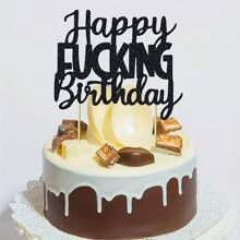 1 件快乐 FK 生日蛋糕装饰 - 有趣的黑色闪光 20-80 岁精美生日蛋糕用品 - 成人生日派对蛋糕装饰品 - 黑色 - 查看 6