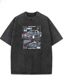 EWH Printed Washed Old T-Shirts Men's T-Shirts Casual Short-Sleeved T-Shirts Loose Short-Sleeved 230GDG004 - 黑色 - 查看 1