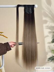 32英寸渐变色夹式马尾假发，直发，耐热合成纤维，适合女孩和女士日常使用 - 彩色 - 查看 8
