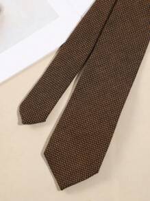 1 件男士休闲商务风格斜条纹和小格子领带，适合日常穿着和正式场合男士领带 - 棕色 - 查看 5