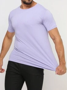 Basic Short Sleeve T-Shirts With Elastane Visco Lycra Mesh (Cold Mesh) - Mauve Purple - View 1
