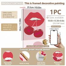 1 pieza, Lienzo colgante, Enmarcado, Impresión artística de pared de cerezas, Póster femenino imprimible, Póster Ma Cherie, Decoración de dormitorio y habitación de niñas, Arte de pared con estilo, Póster elegante, Labios rojos de cerezas, Arte de pared rojo, Arte de pared para el hogar femenino