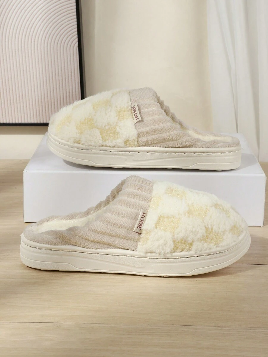 Women's Warm Plush Slip-On House Slippers - White - View 1