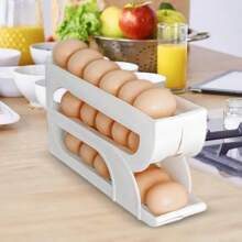 3 Layers Automatic Rolling Egg Holder Rack Fridge Egg Storage Box Container Kitchen Refrigerator Egg Dispenser Fridge Organizer - Yellow - View 5