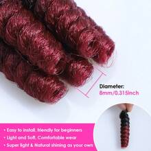 DWNSEN 9Packs 180 Strands 10 Inch Short Crochet Hair For  Women African Collection Crochet Braiding Hair(8mm) Synthetic Hair Extension Afro Twist  Prelooped Crochet Hair Hair Extensions For DIY Mohawk Afro Braided Wigs(1B/BUG Natural Black/Burgundy) Free Installation Tools - 3 Packs 60 strands - 查看 5