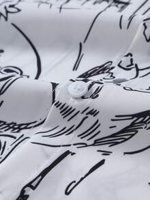 Men's Casual Short Sleeve Graffiti Printed Shirt, Summer - Black and White - View 4