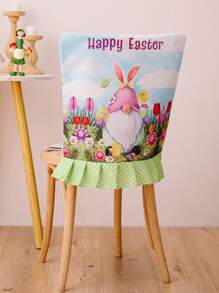 1 pieza Decoración de Pascua Funda para silla de imitación de lino impreso con diseño de conejo