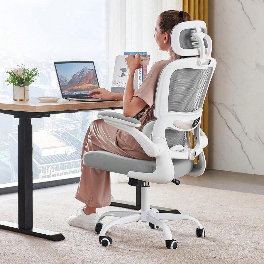 TRALT - Silla de Oficina ergonómica, 330 Libras para el hogar, sillas de computadora de Oficina con Ruedas, cómoda Silla de Juegos (Blanco) - Gris - Ver 1