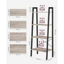 Estantería de Escalera, Estantería de 4 Niveles, para Salón, Dormitorio, Cocina, Oficina en Casa, Estilo Industrial, Marco de Acero, Marrón Rústico y Negro MLLS44XV1