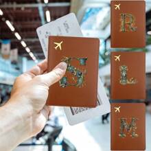 Personalisierter tragbarer PU-Passhüllenreisegeldbeutel, multifunktional, süßer Kartenhalter, faltbar, leicht, Passhalter-Geldbeutel, Leder-Kartenetui, Reisezubehör für Frauen und Männer, Initialmuster mit 26 Buchstaben, bohemian-Vibes