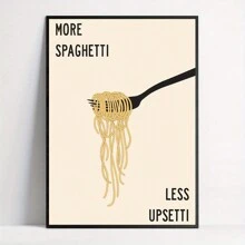 1 张无框独特“More Spaghetti, Less Upsetti”艺术帆布海报，适用于家居装饰 - 插图印刷