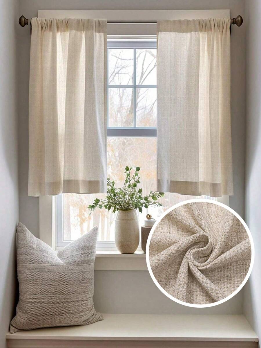 Cirelle 1 pieza de cortina de lino y voile - Estilo japonés moderno de lino, diseño de bolsillo para barra, adecuado para sala de estar y dormitorio - Cortina translúcida y filtrante, cortina para sala de estar, cortina para dormitorio