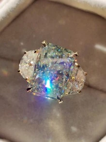 1 件优雅白色方晶锆石三石婚礼订婚戒指，适合女士，璀璨夺目的新娘求婚戒指，生日和情人节礼物 - 彩色 - 查看 2