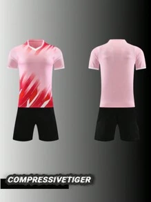 2pcs Personalized Soccer Jersey - Customizable Name And Number Print Short Sleeve T-Shirt + Shorts Co-Ord Dragon Pattern Quick-Drying Sweat-Absorbing Sports Set As Gift