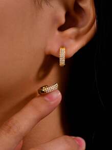TONSI 1 par de pendientes de aro de acero inoxidable chapado en oro de 18k con turquesa azul y circonia incrustada de manera artesanal, estilo europeo y americano Ins para mujeres