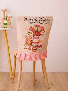1 pieza Decoración de Pascua Funda para silla de imitación de lino impreso con diseño de conejo