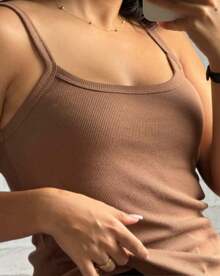 Casual Summer Strappy Tank Top - 巧克力棕 - 查看 2