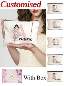 1pc Customized Name Ballerina Girl Makeup Bag, Customizable With 26 Letters And Name, Floral Pattern, Large Capacity, Lightweight, Perfect For Travel, A Great Gift For Teachers And Friends During Graduation Season. - Beige - View 1
