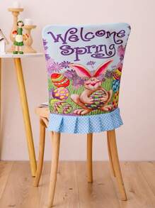 1 pieza Decoración de Pascua Funda para silla de imitación de lino impreso con diseño de conejo