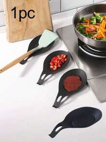 1pc Black Silicone Spoon Rests, Kitchen Scoop Bracket Stand, Multi-Functional Soup Spoon Mat, Easy-Clean Flavor Dish Rests, Spoon Shelf Utensil Spatula Holder, For Kitchen And Restaurant Use, Protects Tableware From Heat Damage, For Cooking