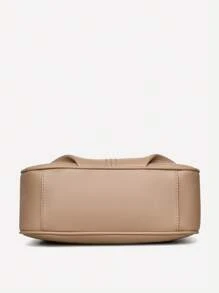 1pc Color Block Style Decoration, Litchi Texture Material, Large Capacity Multi-Compartment Crossbody Bag, Suitable For Women's Daily Use, Commuting Shoulder Bag For Autumn/Winter Season - Khaki - View 7