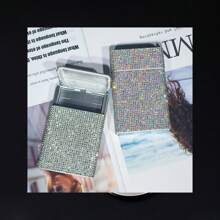 Estuche de cigarrillos para mujer con doble cara, brillos y rhinestones, minimalista y de moda para uso diario casual