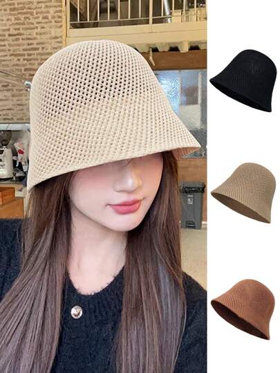 1 件女士轻质透气镂空网眼渔夫帽，可折叠太阳帽，适合户外旅行