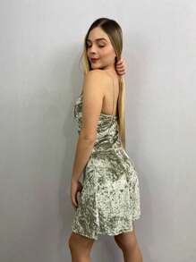 vestido corto de tirantes de terciopelo - Verde - Ver 8