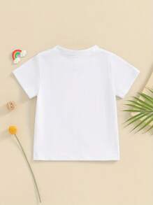 Toddler Baby Boy Short Sleeve Crew Neck T Shirt Pullover Sweatshirt Summer Basic Tee Solid Casual Clothes - White - View 2