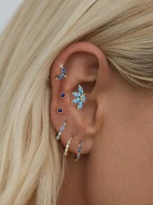 7 件/套优雅天蓝色锆石耳钉套装，简约风格珠宝适合女性约会、派对、日常佩戴 - 金黃色 - 查看 1