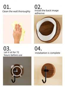 1 件粘性木质墙钩、衣帽钩、乡村木质壁挂式衣架、悬挂式浴室毛巾架、帽子和包包装饰挂钩、重型入口壁挂式衣帽架、毛巾架 - 原木色 - 查看 6