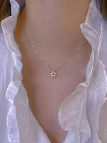 1 件优雅 925 纯银镀 19K 金红宝石项链，女士花卉设计奢华项链，适合日常、派对佩戴、生日礼物 - #1 - 查看 3