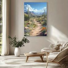 1pc Serene Desert Pathway Framed Canvas Art - High-Definition, Pine Wood Frame, Vertical Orientation For Living Room, Bedroom, Office, Kitchen Decor