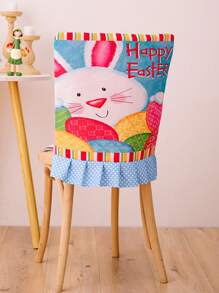 1 pieza Decoración de Pascua Funda para silla de imitación de lino impreso con diseño de conejo