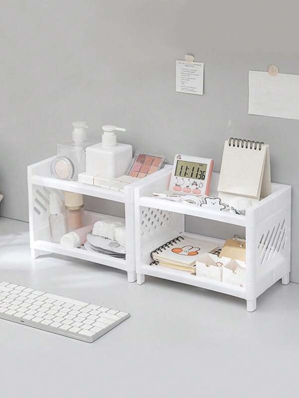 1 pièce Étagère de rangement de bureau à double couche Décorations d'intérieur Rangement de collations et cosmétiques Étagère de rangement adaptée pour la chambre, la cuisine, la salle de bain et le bureau