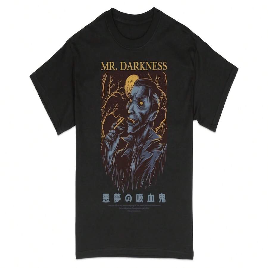 Men's Gothic Horror T-Shirt, Mr. Darkness Creepy Moon Graphic Tee, Spooky Art Apparel, Unique Halloween Fashion, Dark Sy Clothing