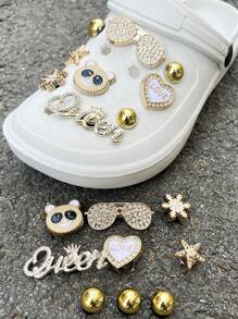18pcs Clogs DIY Shoe Charms Set, Including Gold Sunglasses, Cute Rhinestone Bear Head Shoe Clips, Detachable Decorative Buttons. Holiday Gift