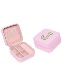 粉色旅行珠宝盒,个性化礼物生日礼物送给女士的圣诞节礼物送给青少年女孩的首字母旅行珠宝盒(不带镜子)A-Z - 粉紅色 - 查看 25