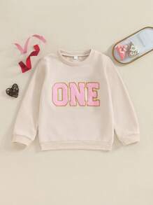 Conjunto de sudadera bordada para bebé niño de primer año, dos, tres, cuatro, cinco y seis años, blusa de manga larga con cuello redondo y color liso, ropa de otoño e invierno. - Caqui - Ver 2