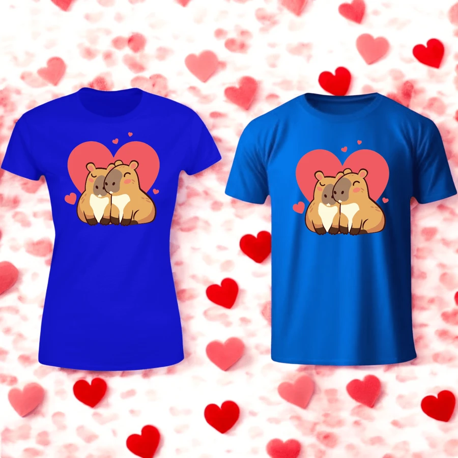 Capybara Couples Duo T-Shirt February 14 Valentine's Day - Blue - View 1